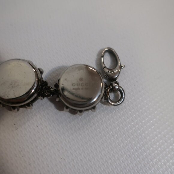 Authentic Gucci Feline Head Pink Crystal Silver Chain Link Adjustable Bracelet - Picture 8 of 12